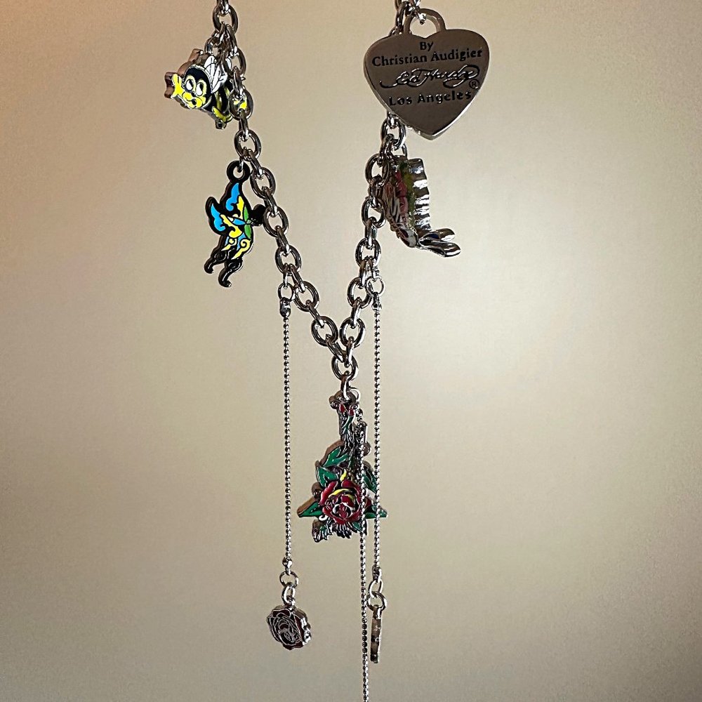 ED HARDY by Christian Audigier / VINTAGE Necklace / Triple Rose Drop Necklace - Picture 3 of 10